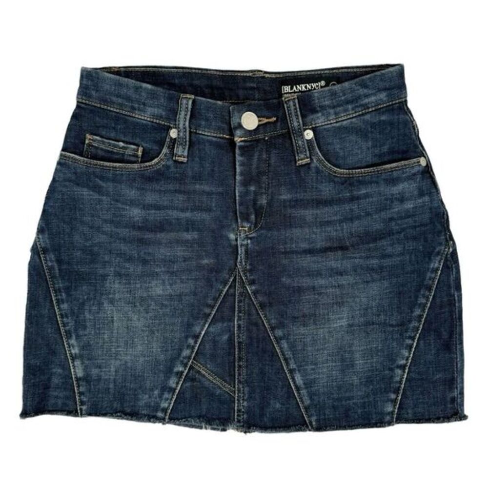 BLANK NYC High Rise Denim Mini Skirt Size 24 Cutoff Patchwork Denim Unfaithful